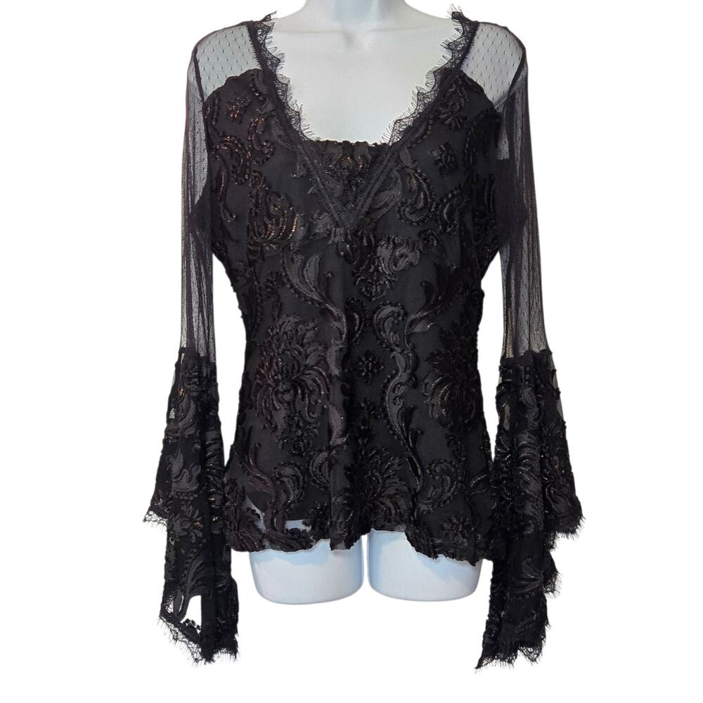 Stevie Nicks Style Lace Flocked Whimsy Goth Illusion Dark Romance Large Sheer